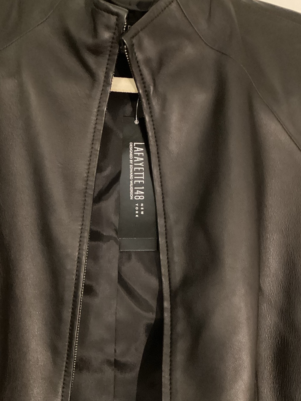 Lafayette 148 New York Black Short-Sleeve Real Leather Zip Belted Jacket 2 NWT - Picture 4 of 7